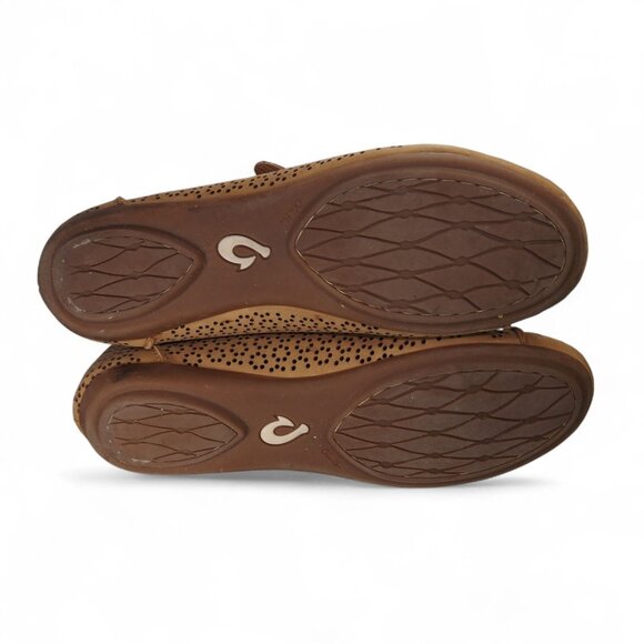 OluKai Nene Perforated Slip-on Mary Jane Flats Women's 10 Tan Leather - Picture 8 of 11